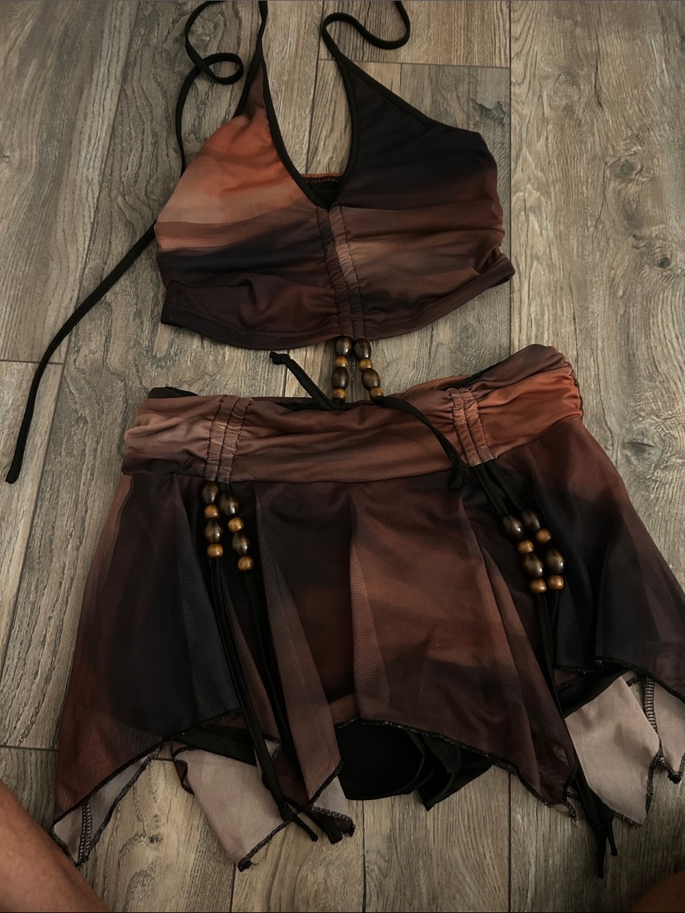 Women’s Asymmetrical Ombre Mesh Skirt in Brown